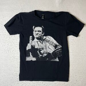 Johnny Cash Middle Finger Graphic T-Shirt AS Colour Staple Black Mens Small S